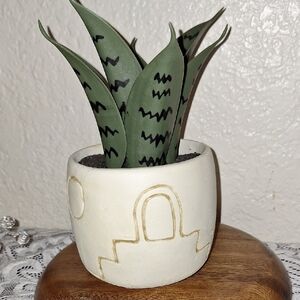 Modern Green Faux Plant in Cream Pot